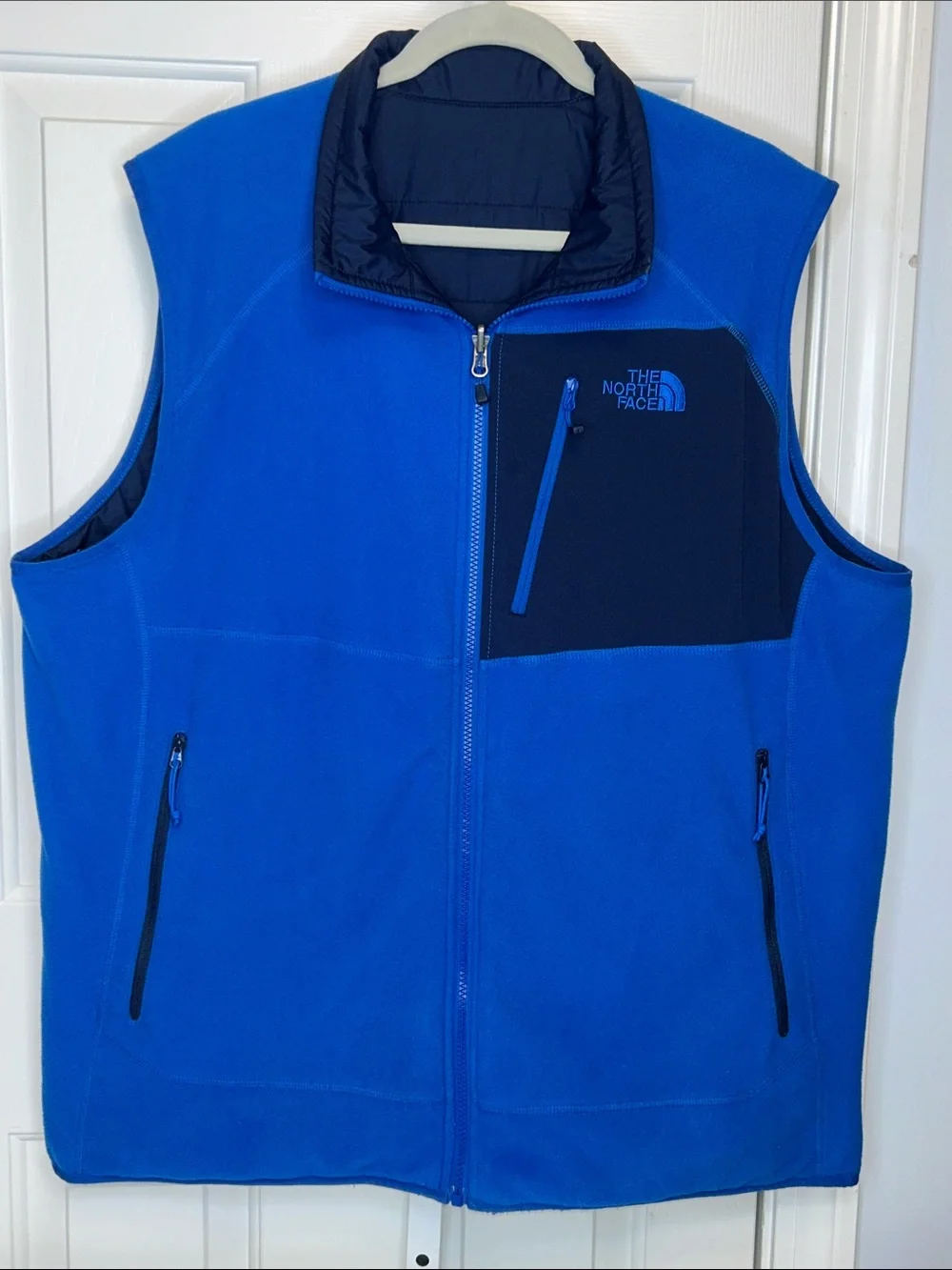 The North Face Mens Reversible Insulated Quilted Vest Navy Blue Sz XLT Fleece